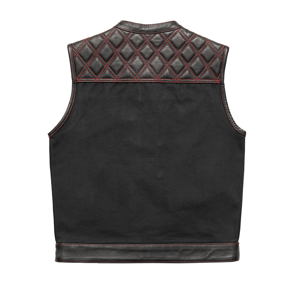Hunt Club Motorcycle Leather Canvas Vest – Black/Red