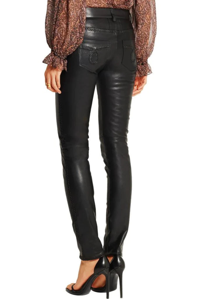 Women's Real Lambskin Leather Skinny and Capri Pant
