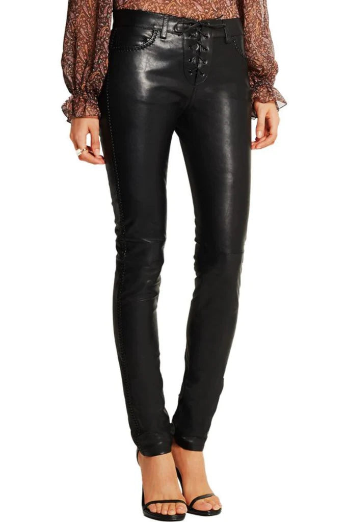 Women's Real Lambskin Leather Skinny and Capri Pant