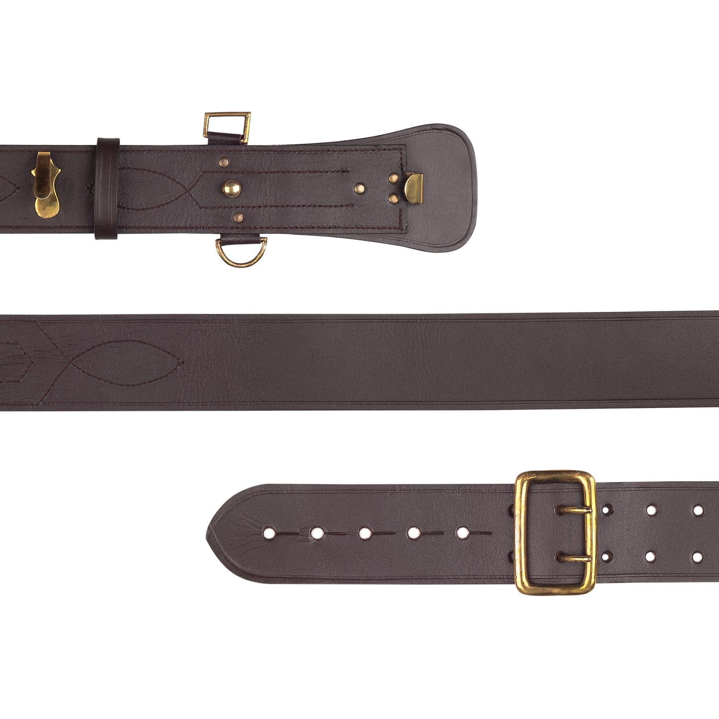 Sam Browne Belt BROWN Color with Gold Buckle With Crossover Shoulder Strap Genuine Leather British Military