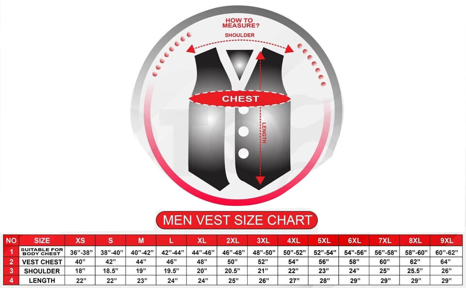 size chart men vest