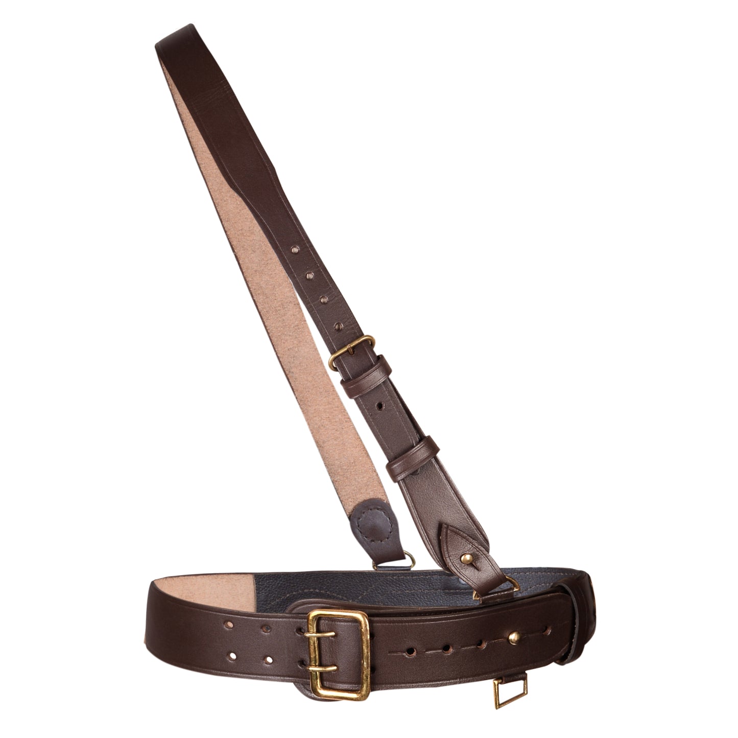 Sam Browne Belt BROWN Color with Gold Buckle With Crossover Shoulder Strap Genuine Leather British Military