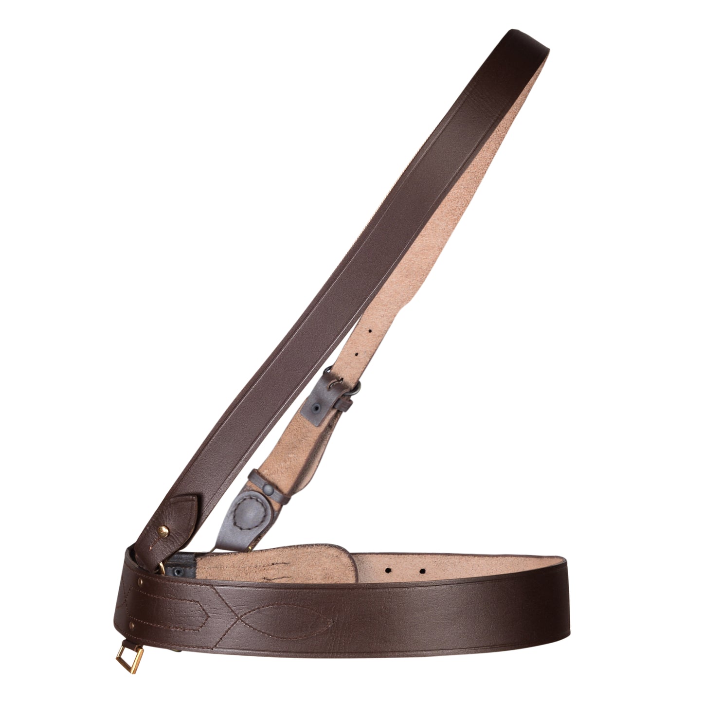 Sam Browne Belt BROWN Color with Gold Buckle With Crossover Shoulder Strap Genuine Leather British Military