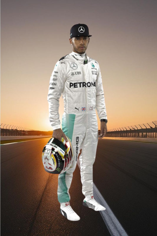 Lewis Hamilton White Mercedes Suit F1 Petronas Go Karting/Racing Suit CIK/FIA Level 2 Approved