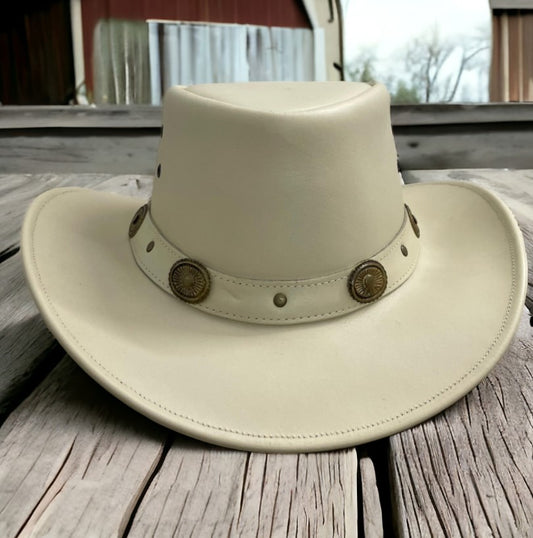 Men and Women HAT Cream Color Genuine Leather Western Cowboy Hat
