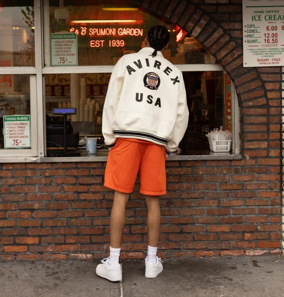 Avirex Men’s White American bomber Flight style Genuine Cowhide Leather Jacket