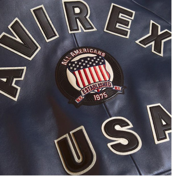 Avirex Men’s Navy Blue American bomber Flight style Genuine Cowhide Leather Jacket