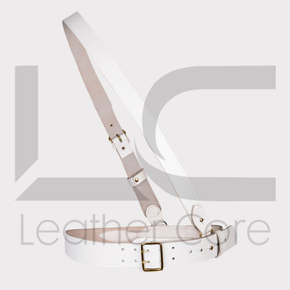 Set of 2 Sam Browne Belt White Color with Silver Buckle & Gold Buckle With Crossover Shoulder Strap Genuine Leather British Military