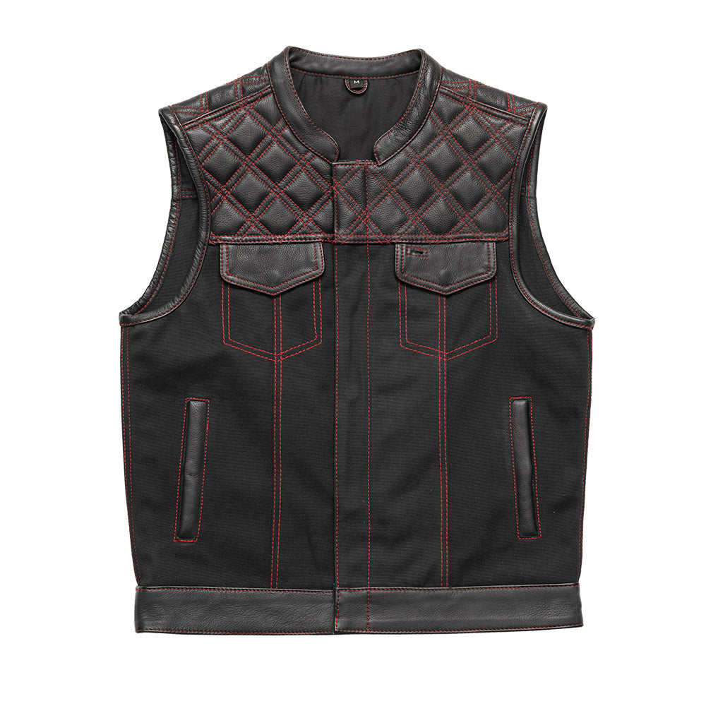 Hunt Club Motorcycle Leather Canvas Vest – Black/Red