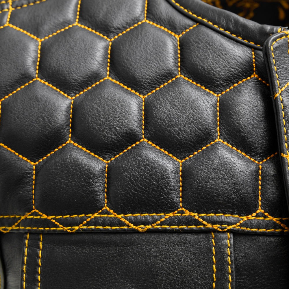Men's Leather Vest Yellow paisley lining & Yellow Thread Concealed Waistcoat