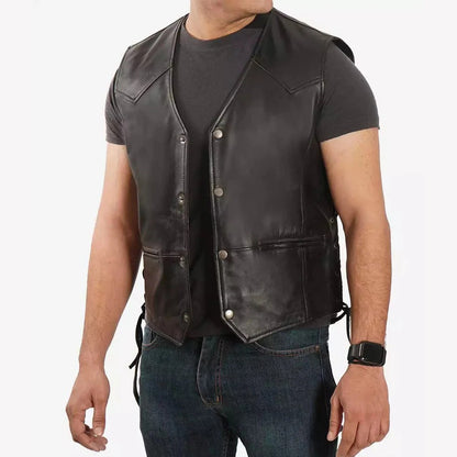 Lambskin Black Men's Leather Biker Vest