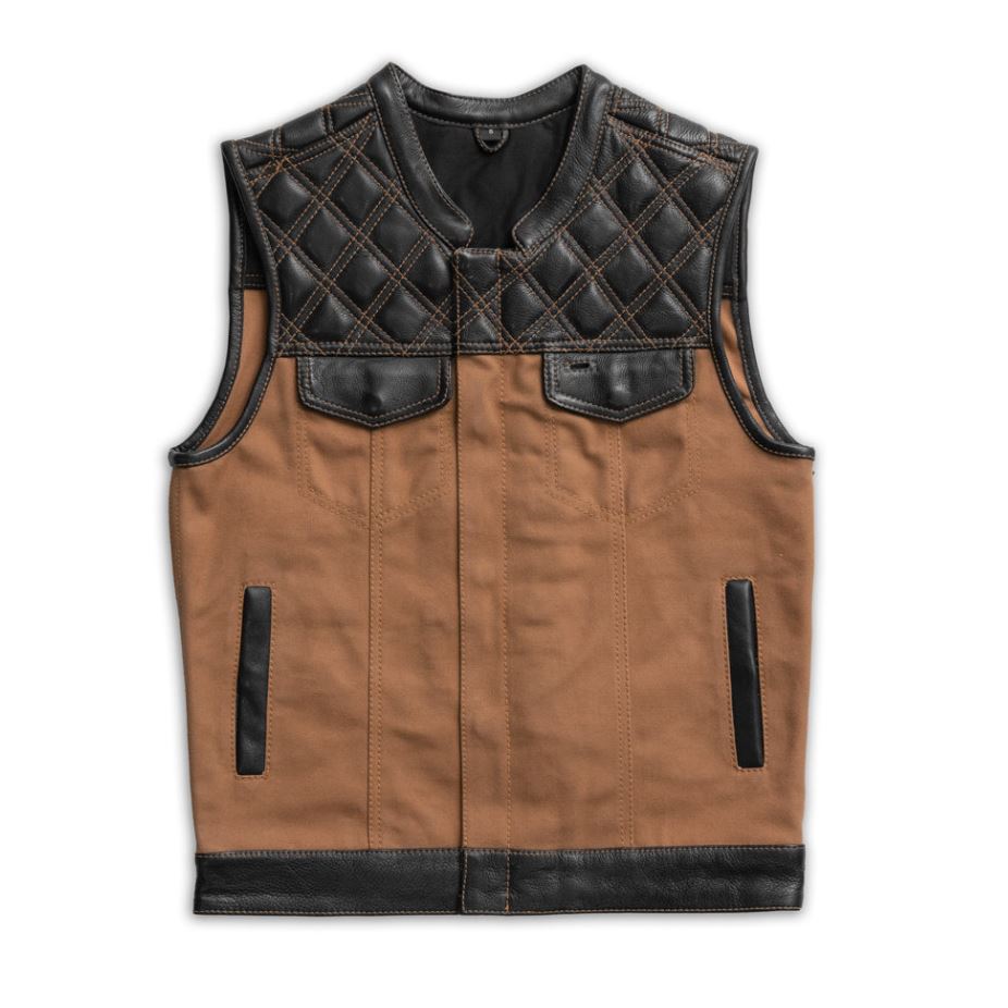 Hunt Club Motorcycle Leather & Canvas Vest Men Biker Waistcoat Riding Gear VESt