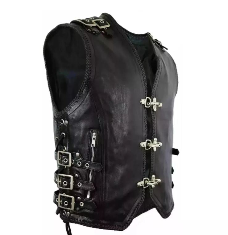 Cowhide Leather Biker Vest: Heavy Duty Motorcycle Riding Waistcoat