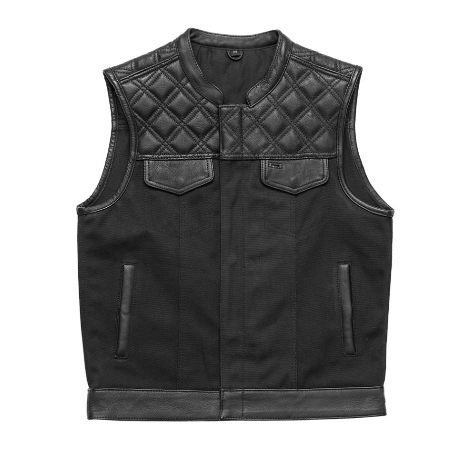 Hunt Club Motorcycle Leather & Canvas Vest Black Biker Waistcoat Men Riding vest