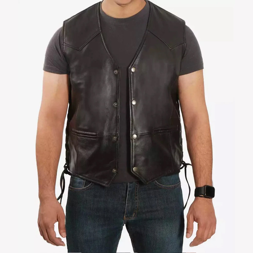 Lambskin Black Men's Leather Biker Vest