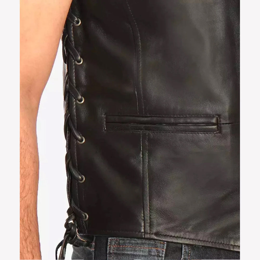 Lambskin Black Men's Leather Biker Vest