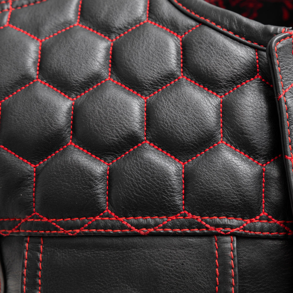 Men's Leather Vest Red paisley lining & Red Thread Concealed Waistcoat