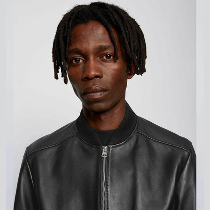 Men’s Black Leather Bomber Jacket