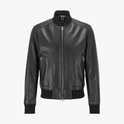 Men’s Black Leather Bomber Jacket