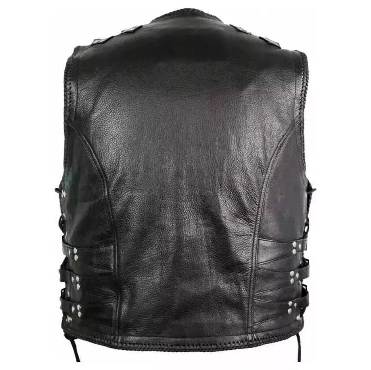 Cowhide Leather Biker Vest: Heavy Duty Motorcycle Riding Waistcoat