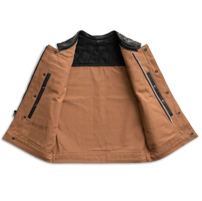 Hunt Club Motorcycle Leather & Canvas Vest Men Biker Waistcoat Riding Gear VESt
