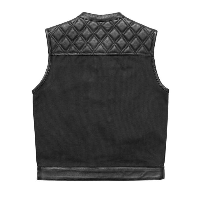 Hunt Club Motorcycle Leather & Canvas Vest Black Biker Waistcoat Men Riding vest