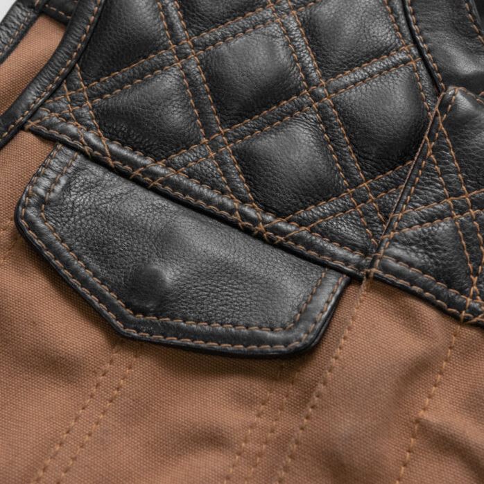Hunt Club Motorcycle Leather & Canvas Vest Men Biker Waistcoat Riding Gear VESt