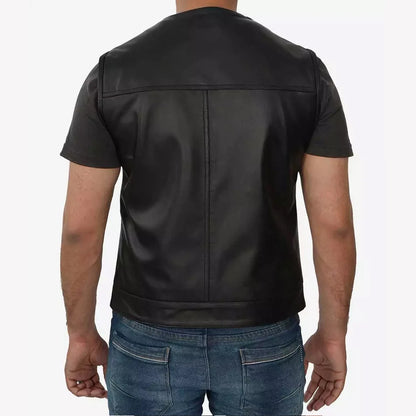 Men's Premium Leather Black Motorcycle Vest - Rugged Style