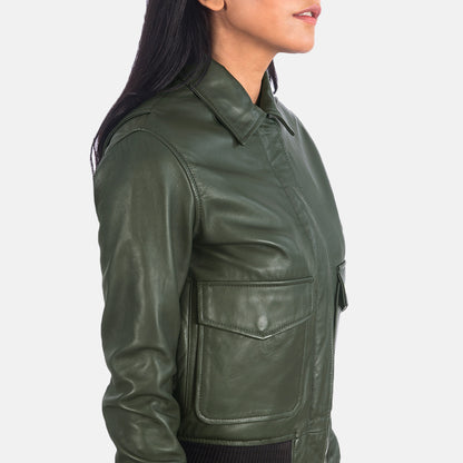 Westa A-2 Green Leather Bomber Jacket