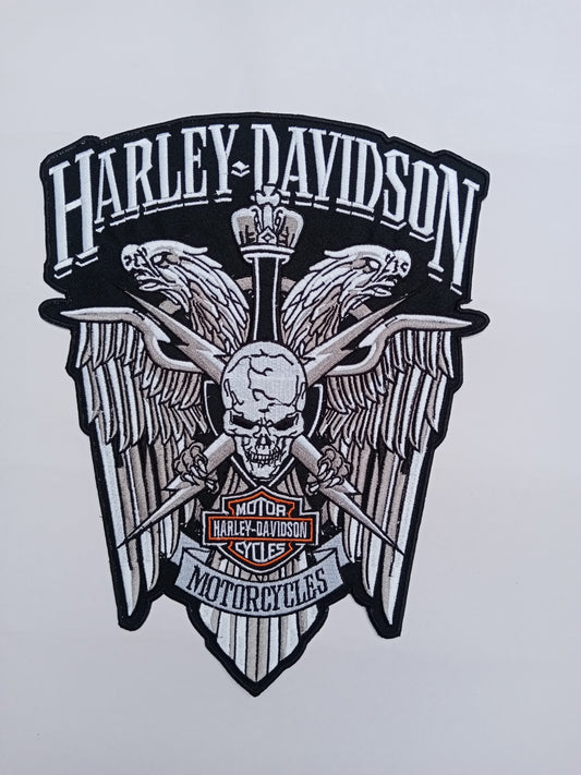 H - D Wings Skull Large - Embroidery Patch - Iron/Sew On Patch