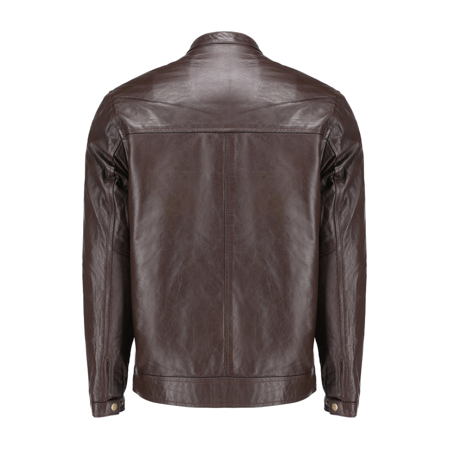 Brown Mens Pure Sheep Leather Zipper Jacket