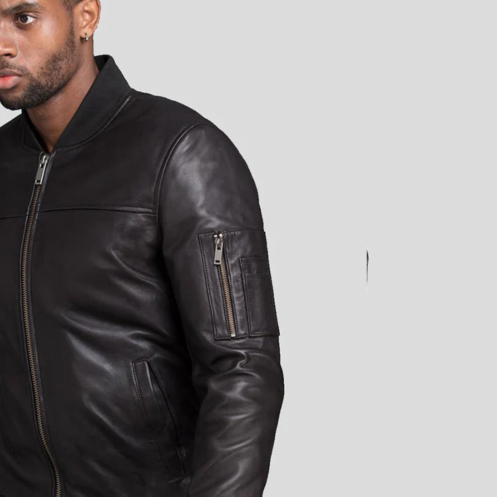 Kyros Black Bomber Genuine Leather Jacket