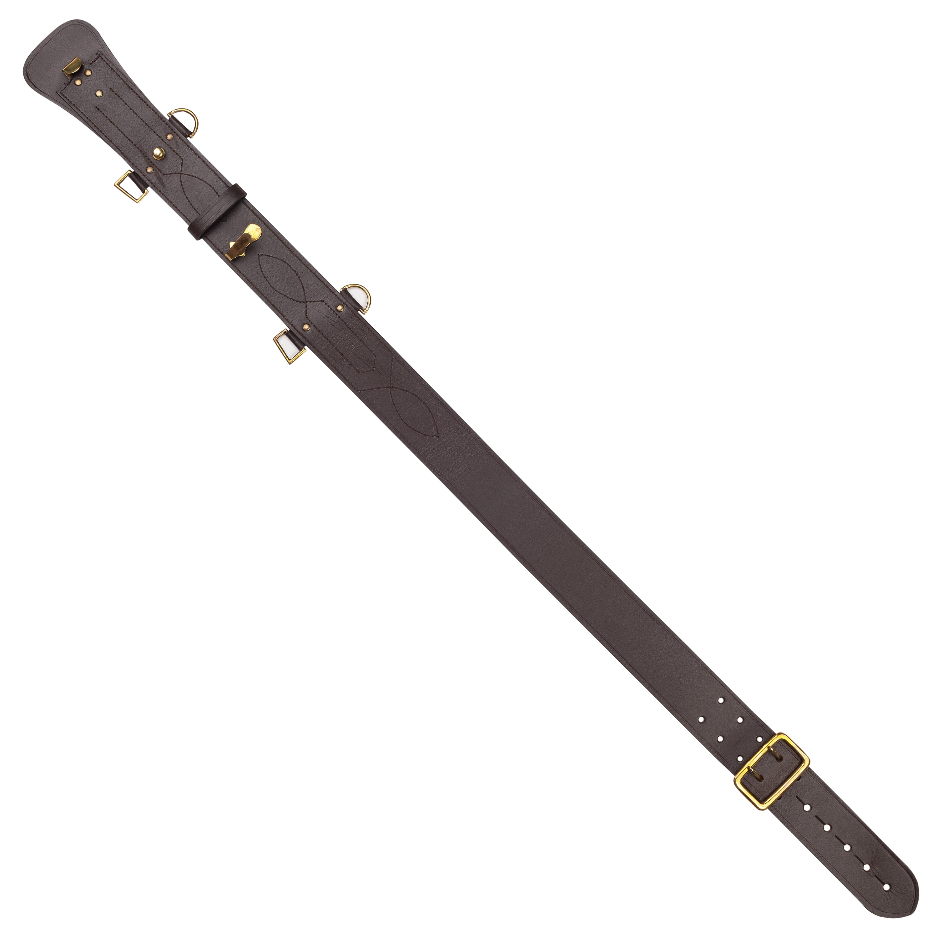 Sam Browne Belt BROWN Color with Gold Buckle  With Crossover Shoulder Strap Genuine Leather British Military