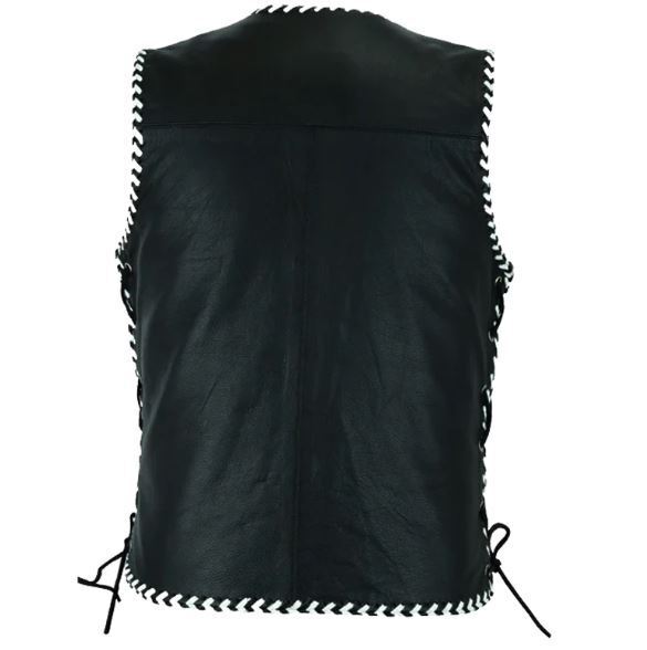 Genuine Calf Leather Australia Womens Rider Leather Motorcycle Vest Black/White