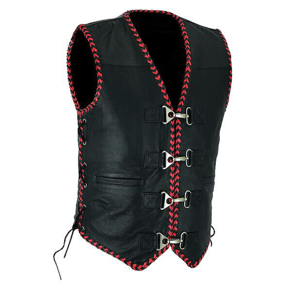 Genuine Calf Leather Australia Womens Rider Leather Motorcycle Vest Black/White