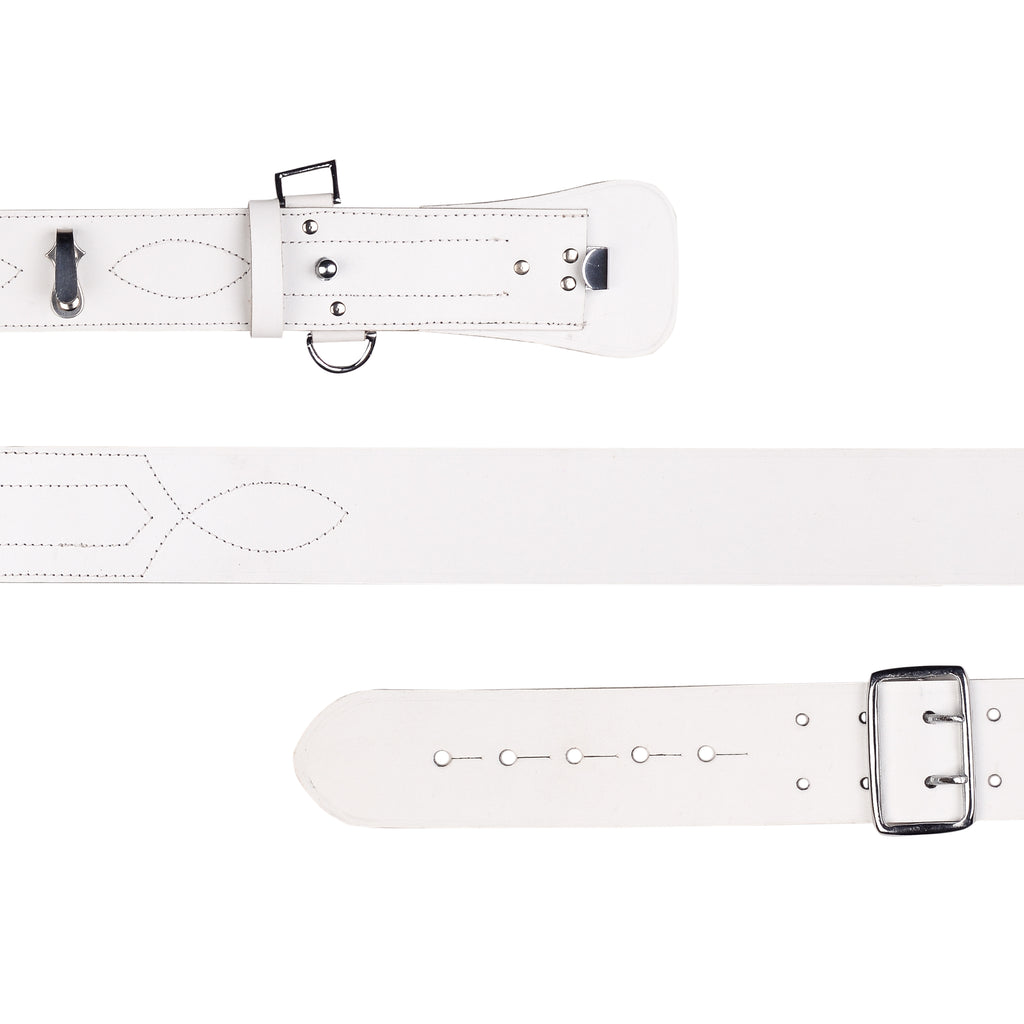 Sam Browne Belt White Color with Silver Buckle With Crossover Shoulder Strap Genuine Leather British Military