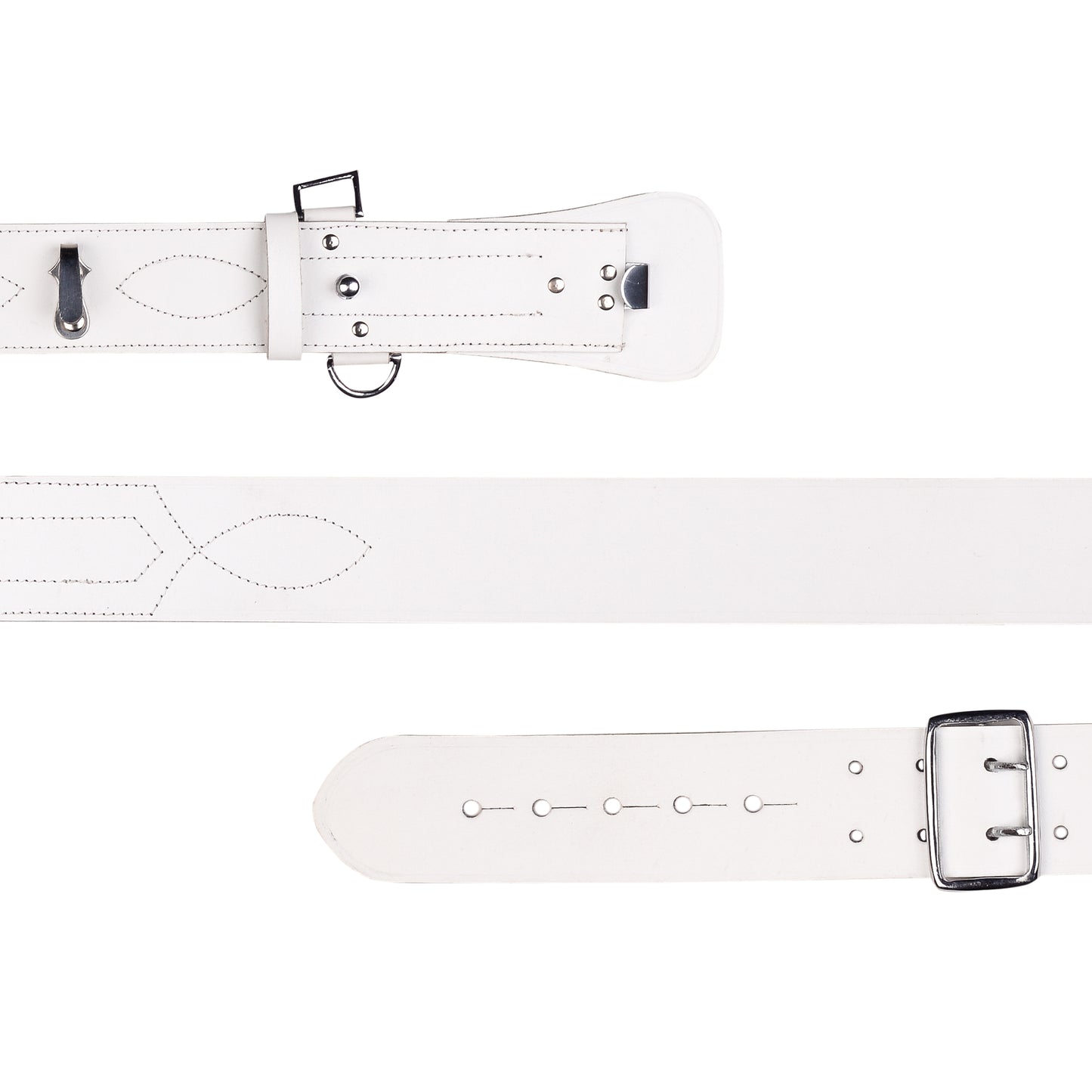 Sam Browne Belt White Color with Silver Buckle With Crossover Shoulder Strap Genuine Leather British Military