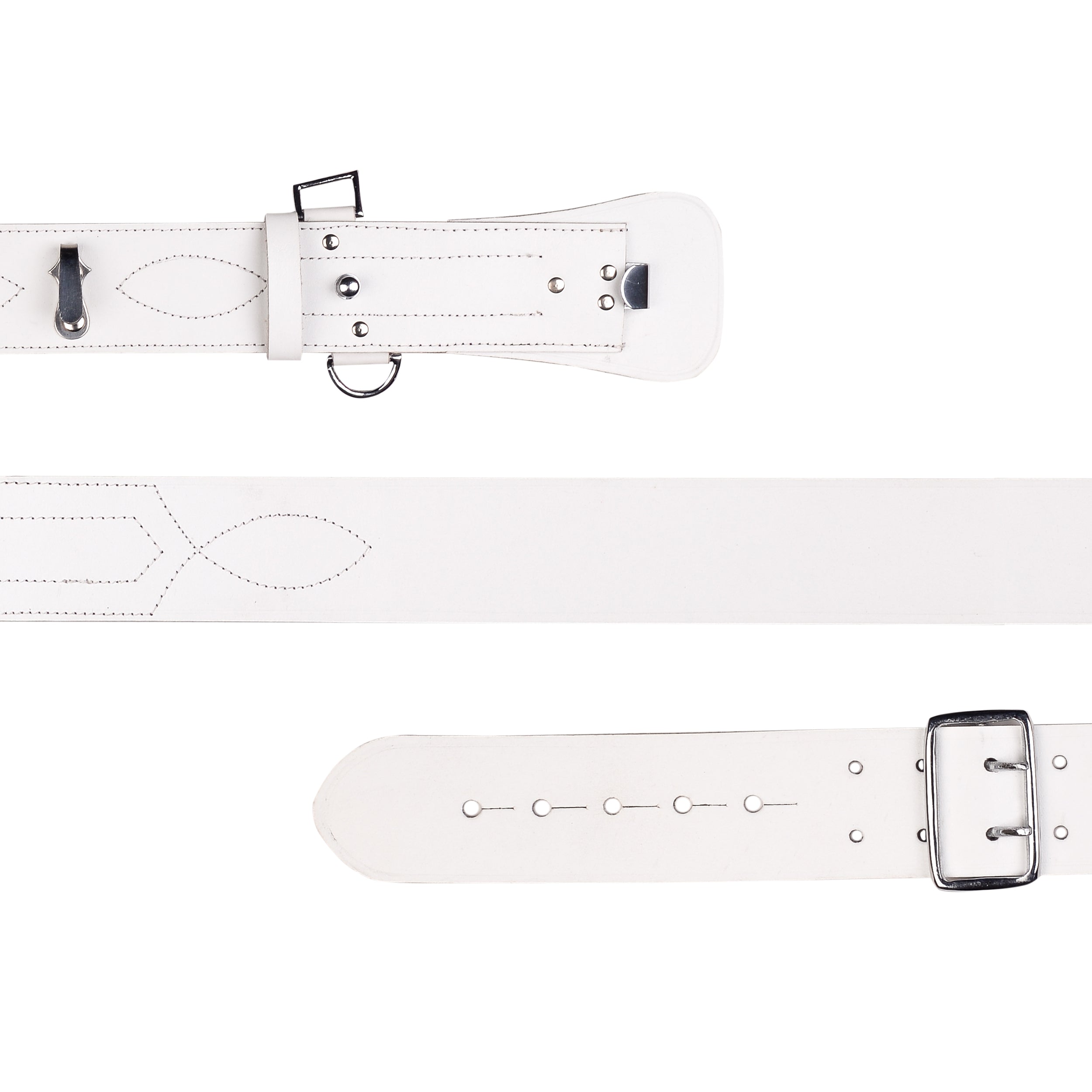 Sam Browne Belt White Color with Silver Buckle With Crossover Shoulder Strap Genuine Leather British Military