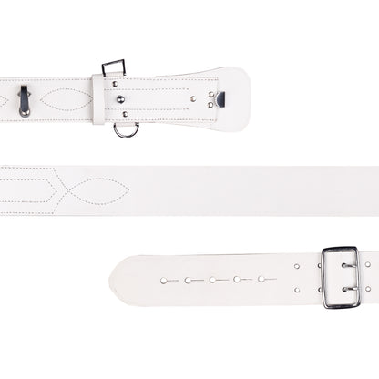 Sam Browne Belt White Color with Silver Buckle With Crossover Shoulder Strap Genuine Leather British Military