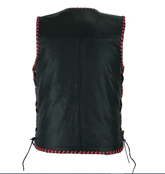 Genuine Calf Leather Australia Mens Rider Leather Motorcycle Vest Black/White