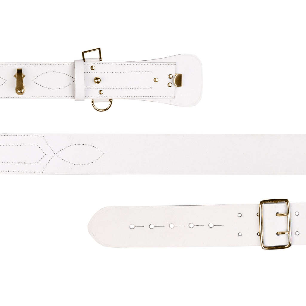Sam Browne Belt White Color with Gold Buckle with Gold Buckle With Crossover Shoulder Strap Genuine Leather British Military