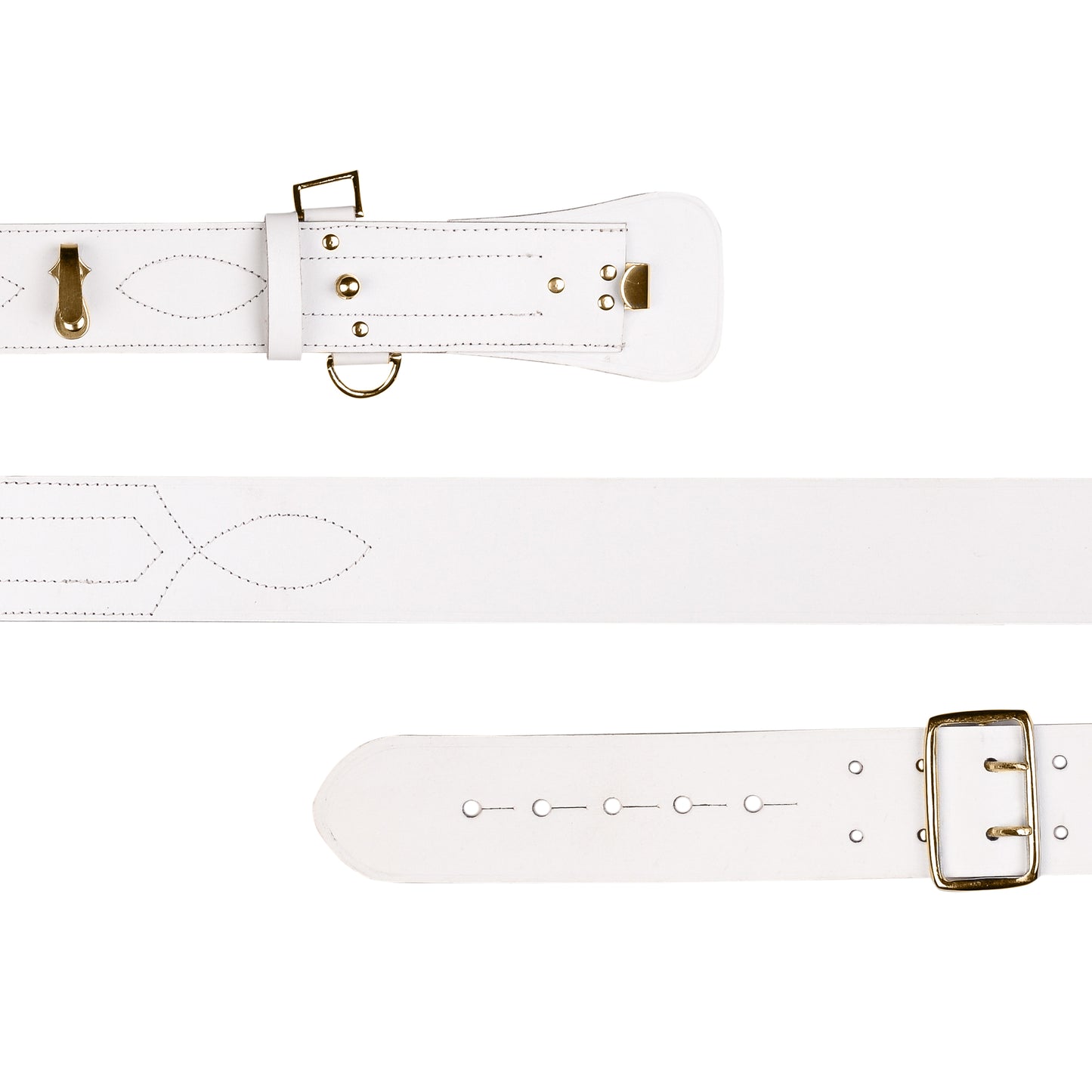 Sam Browne Belt White Color with Gold Buckle with Gold Buckle With Crossover Shoulder Strap Genuine Leather British Military