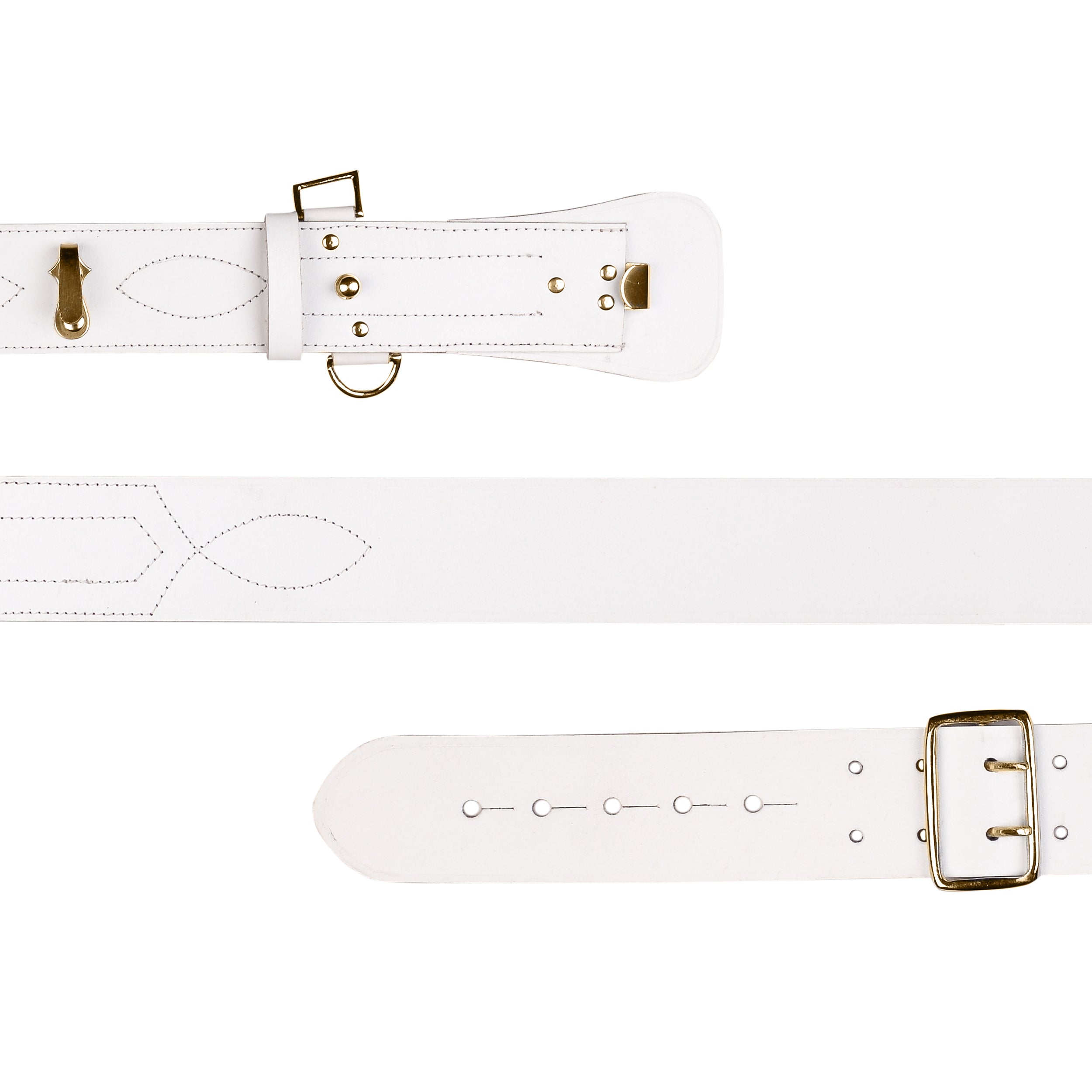 Sam Browne Belt White Color with Gold Buckle with Gold Buckle With Crossover Shoulder Strap Genuine Leather British Military