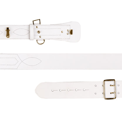 Sam Browne Belt White Color with Gold Buckle with Gold Buckle With Crossover Shoulder Strap Genuine Leather British Military