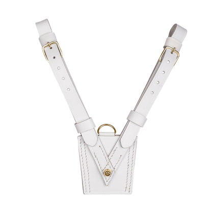 Sam Browne Belt White Color with Gold Buckle with Gold Buckle With Crossover Shoulder Strap Genuine Leather British Military