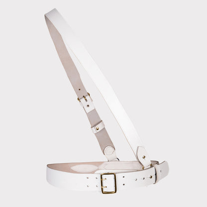 Sam Browne Belt White Color with Gold Buckle with Gold Buckle With Crossover Shoulder Strap Genuine Leather British Military