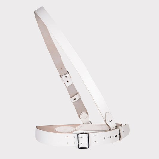 Sam Browne Belt White Color with Silver Buckle With Crossover Shoulder Strap Genuine Leather British Military