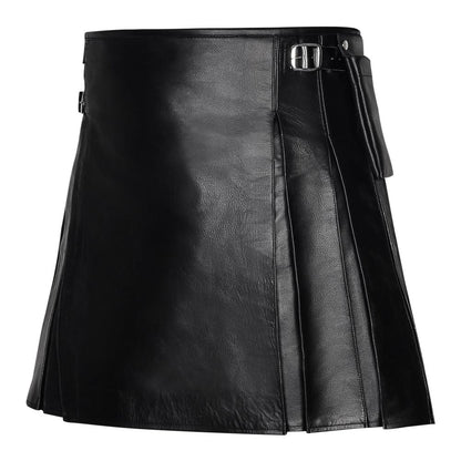 Scottish style Kilt | Men Genuine Cow hide Milled Leather Kilt | Black Utility Kilt