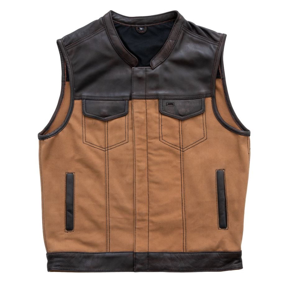 Hunt Club Standard Motorcycle Leather & Canvas Vest Men’s Biker Waistcoat Riding