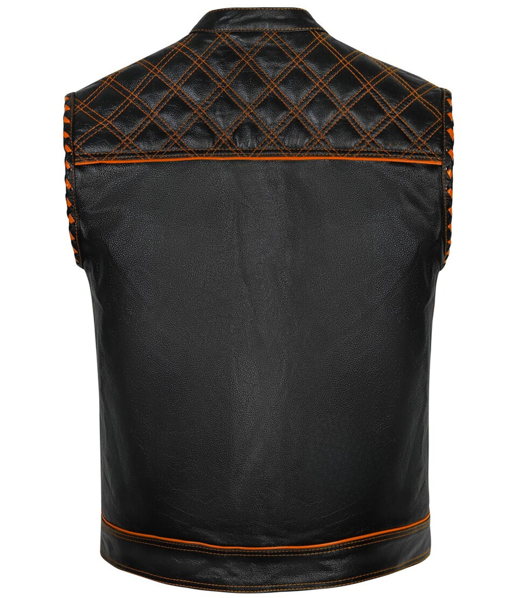 Handmade Diamond Quilted Leather Biker Vest Men's Club Style